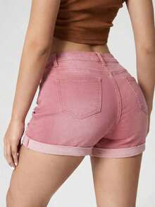 Pantalones Cortos De Mezclilla Con Borde Deshilachado - Rosa - Ver 2