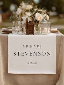 Customized Wedding Table Runner - Surname Linen Banner, Wedding Reception Decor, Gift For Newlyweds, Suitable For Anniversary, Wedding Celebration - Multicolor - View 7
