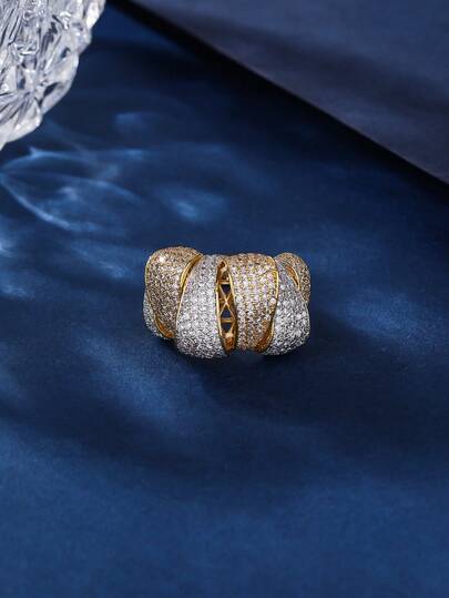 1pc Copper Material Chunky Jewelry, Heavily Embellished With Wrapped Design Large Ring, Fashionable And Charming, Suitable As Gift Or Daily Wear For Women