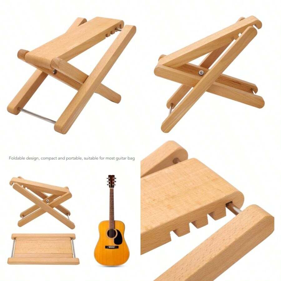 Guitar Foot Rest Adjustable Height 4 Position, Wireless Guitar Footrest Foldable Solid Maple Wood with Stable Rivet Fixation for Stage Performance and Practice - como en la imagen - Ver 1