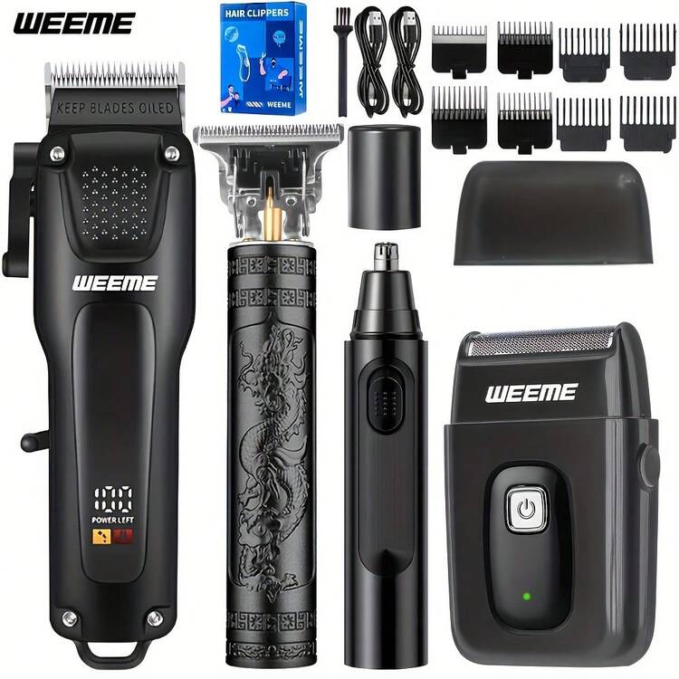 WEEME 4-in-1/3-in-1/2-in-1 メンズグルーミングキット、USB充電式ヘア