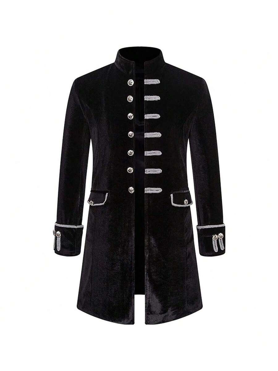 Men's Christmas Coat, Solid Color, Steampunk Velvet Uniform, Stand-Up Collar, Stage Costume - New Men's Clean-faced Black Clothing - View 1
