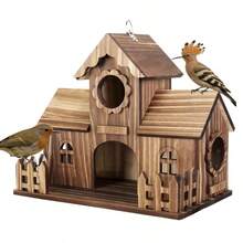 Bird Houses For Outside With Fence Platform, 4-Hole Wooden Bird House, One-Piece Spacious Design, Hanging Birdhouse With Dual Hooks, Fits Bluebirds Sparrows Cardinals For Garden Backyard - Log Bird House - View 11