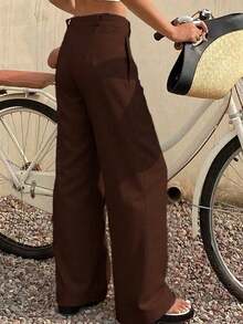 Women's Lightweight Linen Wide-Leg Pants, Loose Fit And Breathable - 棕色 - 查看 2