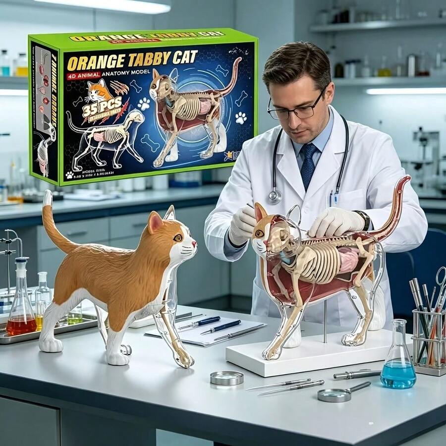 貓內臟與骨骼解剖模型，動物組裝裝飾品，教育飾品，家居裝飾，聖誕禮物