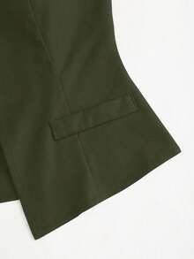 Sweetro Conjunto a juego de chaleco negro de una hilera y pantalones de pierna ancha con fruncidos - Verde militar - Ver 5