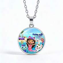 1pc Gabby Doll House Crystal Necklace, Gabby Pattern Alloy Pendant, Girl's Sweater Accessory, New Year/Valentine's Day/Easter Gift [Random Style] - Multicolor - View 2