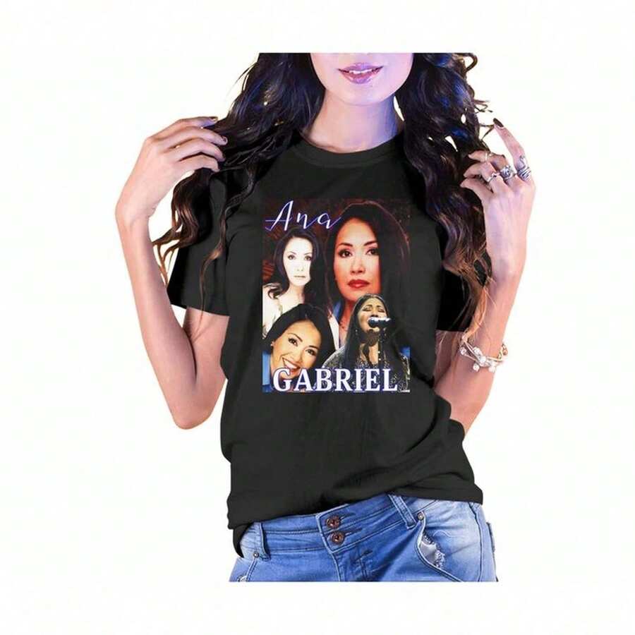 Ana Gabriel Tshirt _ Color_ Black_White _ Size_ VariousShirt For Women Camiseta 100% Algodón Unisex - Playera Casual Premium de Corte Cómodo - Negro - Ver 1