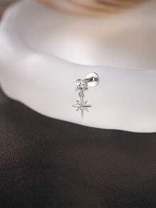 1 chiếc khuyên tai bạc 925 mạ vàng 18K, kiểu dáng ngôi sao tám cánh đính đá Moissanite thời trang, không gây dị ứng và không phai màu, lý tưởng cho trang phục thường ngày, dự tiệc và làm quà tặng ngày lễ. - Bạc - Xem 4