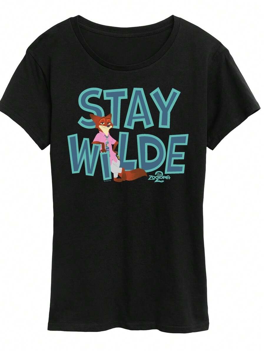 Z1ootopia 2 Nick The Fox Stay Wilde WoM1en's S1Hort eeve Grfico T1S1Hirt