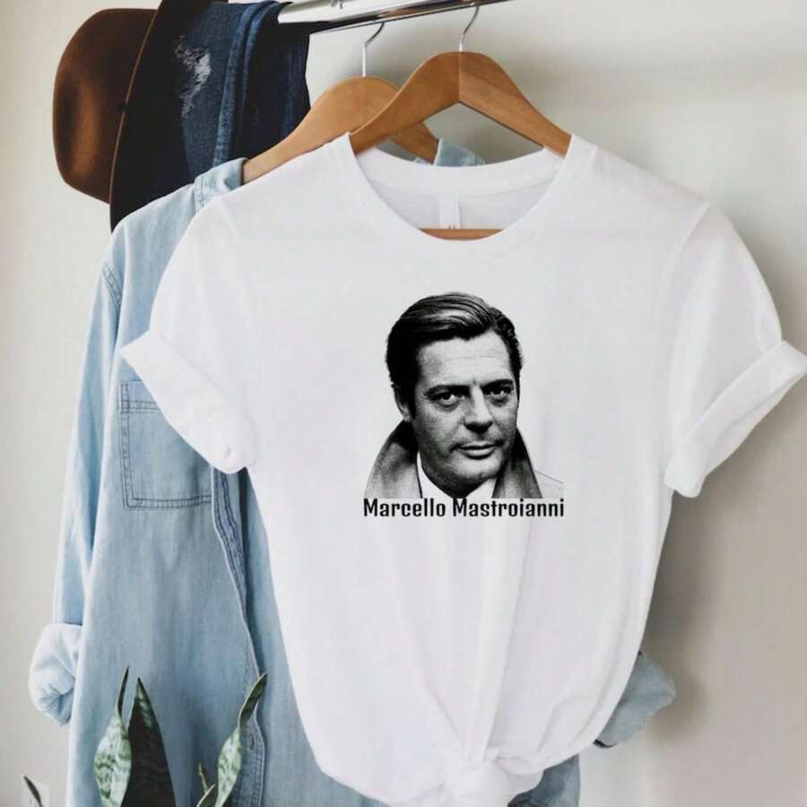 Film T-Shirt Marcello Mastroianni Italian Cinema La Dolce Vita.JPG 100% Cotton Unisex T-Shirt - Premium Casual Comfortable Fit - 白色 - 查看 1