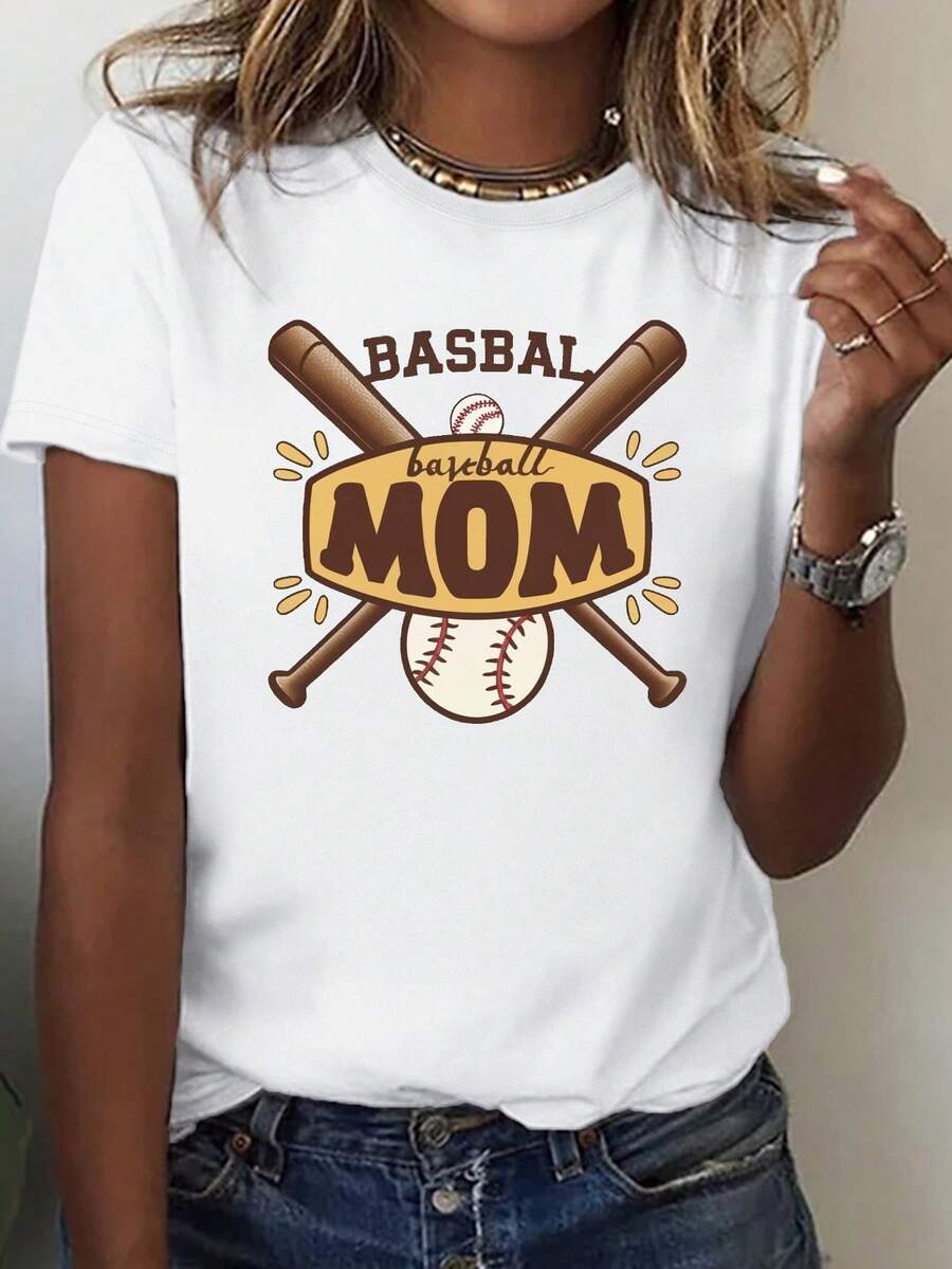 Camiseta de cuello redondo con estampado del Día de la Madre, camiseta casual de manga corta para primavera y verano, ropa de mujer. - Blanco - Ver 1