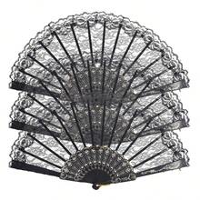 3Pcs D EXCEED Folding Hand Fan For Women Bulk Foldable Fan Chinese Decorative Handheld With Different Flower Patterns Fabric Clacking Fans For Line Dancing Wedding Church Party - Lace - View 19