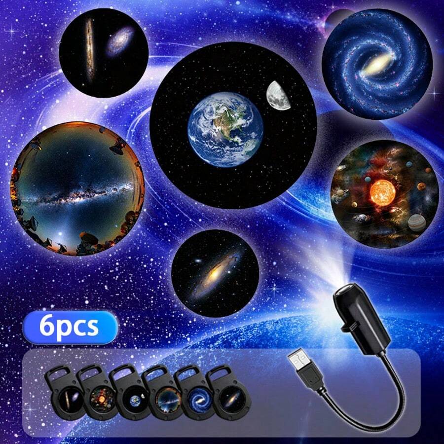 USB LED 銀河投影燈,360°旋轉可調 3/6/10 種星空圖案,可更換燈片,USB供電。臥室天花板星空浪漫氛圍裝飾,露營車戶外露營,天文教育,復活節、聖誕節、情人節、生日禮物 - USB氣氛投影燈 - 查看 1
