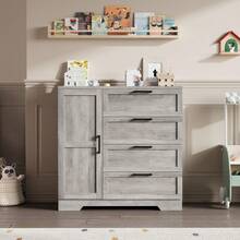 Armario de Almacenamiento de 43.3 Pulgadas con 4 Cajones y Puerta, Armario de Madera para Ropa con Varilla Colgante, Ideal para Dormitorio y Sala de Vestir - Gris - Ver 6