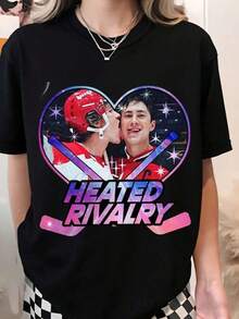 Skjortor Grafisk Vintage Uppvärmd Rivalry Skjorta ®   Uppvärmd Rivalry Hockey T-shirt Sport Romantik Fan Tee Ishockeyspelare Present - 100% Bomull 1 st 180g Bekväm Fritidsklädsel för Utomhusbruk - Svart - Visa 1