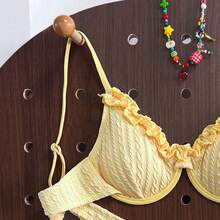 Swim Mod 2pcs Women's Beach Outfit, Fashion & Cute Resort, Beach, Party, Yacht Wear, Textured Fabric, Fill Trim, Adjustable Soft Cup Bra Top And Adorable Bikini Bottoms Set - Amarillo - Ver 5