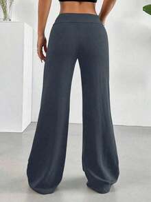 Pantalones anchos de unicolor negro versátiles y casuales para primavera - Gris Oscuro - Ver 6