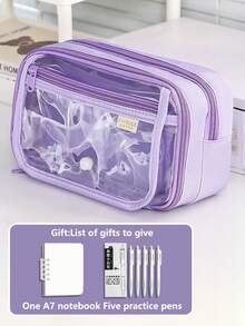 1pc Transparent Fabric Solid Color Button Pencil Case, Extra Large Capacity Multi-Layer Stationery Storage Box, Multifunctional Desktop Pencil Box. Can Store Calculator, Notebook And Pens - Suitable For School, Office And Travel - Suitable For Students, Professionals, Male And Female, School Stationery Storage Box, Multifunctional Storage Box, Secure Zipper Closure, Pencil Case - Multicolor - View 14