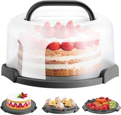 1 scatola rotonda da 10 pollici per il trasporto di torte con coperchio e maniglia, cupola per torte, cupcake e muffin