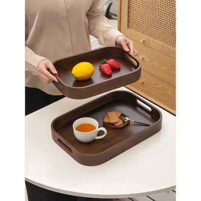 Chinese Style Minimalist Tea Tray, Steak Plate, Rectangular Wooden Serving Tray For Fruit, Snacks, Smooth Edges And Bottom, Suitable For Home, Office, And Business Use, Stackable For Easy Storage, Elevates Dining Experience
