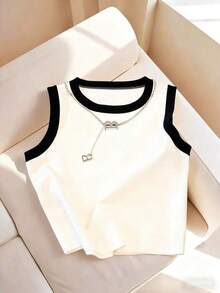 Camiseta de tirantes casual y versátil con cuello redondo y rayas para mujer - Multicolor 9 - Ver 4