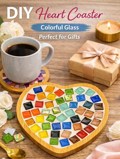Bộ dụng cụ tự làm đế lót ly khảm mosaic, đế lót ly ghép mảnh, đẹp mắt và thú vị.