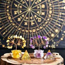 1set Natural Crystal Gravel Fortune Tree With Pyramid Ornaments, Citrine, Amethyst, Office Desk Ornaments, Home Decoration, Holiday Gifts, Exquisite - Aquarium Tree + 2cm Pyramid - View 1