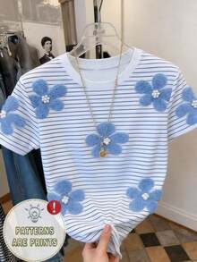 Camiseta casual de mujer de unicolor con cuello redondo, versátil para el verano - Multicolor 2 - Ver 1