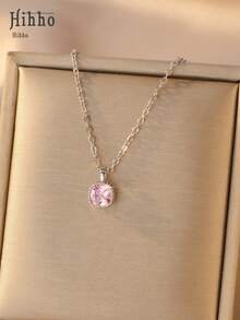 Hihho 1 pieza Collar de lujo cuadrado con strass de colores opcional multicolor para mujer, cadena de clavícula con incrustaciones de circonita de diseño, decoración de cuello versátil para uso diario, oficina, estilo minimalista, reunión con mejores amigas, opción de regalo ideal - cubo de azucar - Ver 12
