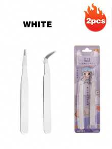Set de 2 pinzas de acero inoxidable (rectas y curvas), incluye pinzas para pestañas, pegatinas para pinzas y clips de cinta de papel, set multifuncional para papelería, manualidades de scrapbooking, álbumes, útiles escolares, manualidades de macarons, cocina, pegatinas, álbumes, pestañas, joyería, modelos y talla grande. - Multicolor - Ver 27