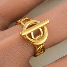 18K Gold Plated Stainless Steel Adjustable OT Clasp Ring, Vintage Jewelry For Women To Wear Daily Or Party - Gold 2 - View 2