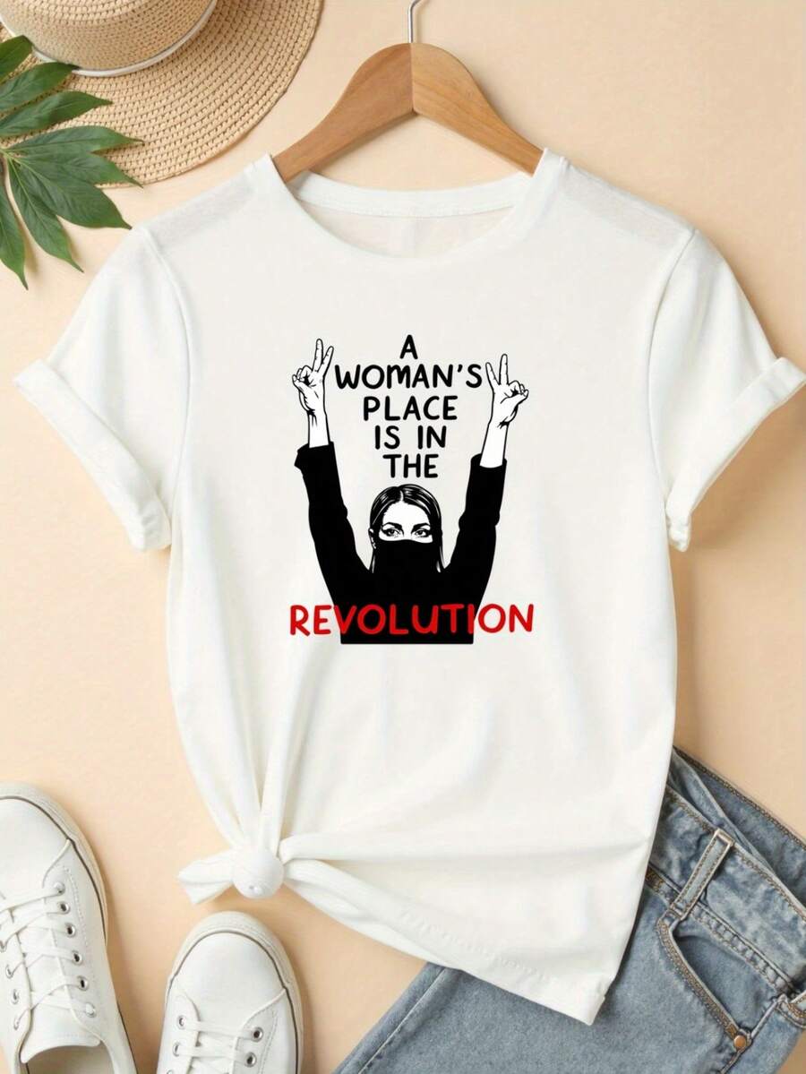 Creative Print T-Shirt - Soft, Breathable, Comfortable, Polyester Blend, Short Sleeve, Summer Casual Sportswear, Easy Care, Quick Drying, Suitable For Outdoor Activities And Casual Wear, Casual Style, ALL/Global/Soft And Lightweight Fabric. - 白色 - 查看 1
