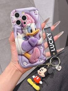 Disney Mickey Mouse Clubhouse Phone Case : 3D Fluffy Pattern Border Protector Phone Soft Phone Case With A Free Cute Mickey Bracelet Chain Lanyard, Mickey, Minnie, Goofy, Donald Duck, Daisy Duck, Pluto, For Apple 17 Promax 17 Pro 16 15 14 13 12 11 Pro Max XS Max X XR Soft Cover Summer Phone Case - 白色 - 查看 5