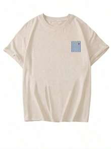 Camiseta de manga corta con cuello redondo y estampado de rayas azules, blusa versátil y elegante para mujer en color blanco. - ¿Dónde estás? - Ver 2