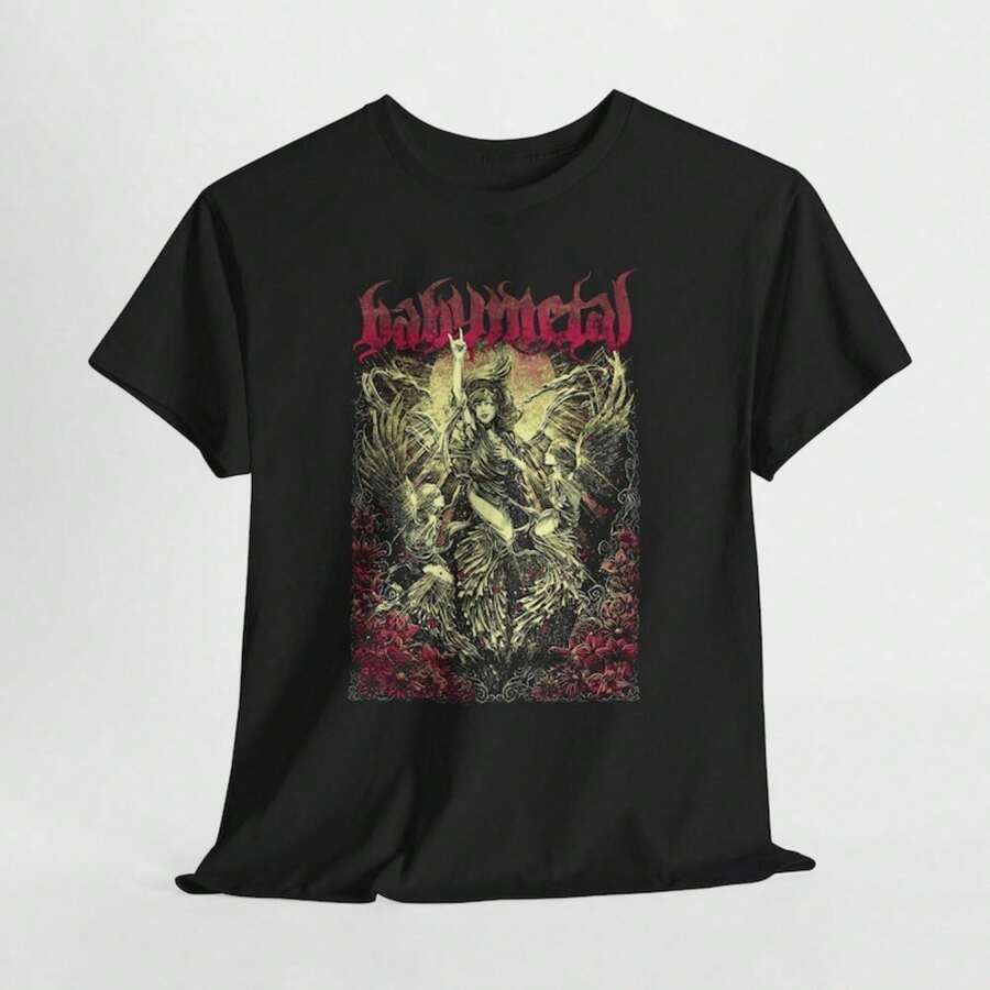 B1abymetal KawaI1I Metal Angel WoM1en Graphic T-Shirt R1OCk Band T1EEFor Woman Shirt T-Shirt 100% Cotton Unisex - Premium Casual Comfortable Fit T-Shirt - 黑色 - 查看 1