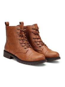 Women's Lace Up Combat Ankle Boots – Flat Low Heel Fashion Booties - 鏽棕色 - 查看 4
