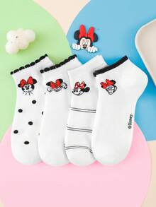 Disney 1/4/8 双装迪士尼女士短袜 - 米妮趣味卡通可爱时尚条纹波点蕾丝边 - 弹性好，适合日常穿着 - 彩色 - 查看 11