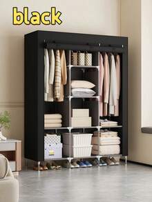 1pc Easy To Assemble Portable Wardrobe, Multi-Layer Clothes Storage Cabinet With Hanging Area & Dust Cover, Suitable For Bedroom, Living Room, Dorm, Black/Silver Grey, Small/Medium/Large Size - Multicolor - View 18