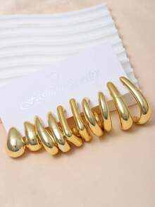 5-10 Pairs Assorted Geometric Shaped Earrings Set, Satisfying All Women's Daily Outfit Needs - Gold - View 7