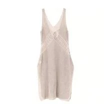 V-Neck Sleeveless Solid Color Hollowed-Out Dress For Beach Vacation In Spring And Summer - Apricot - View 4
