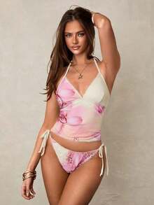 Conjunto de bikini a cuadros de cereza dulce - Multicolor - Ver 3