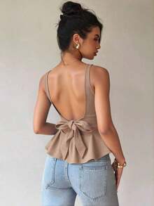 Blusa de línea A sin espalda con diseño de mariposa, nueva para el verano para mujeres - Albaricoque 2 - Ver 6