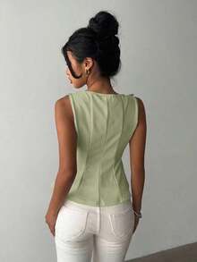 Blusa sin mangas elegante para ir al trabajo, diseño minimalista - Verde Oliva - Ver 2
