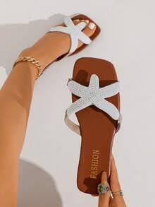 Women's Fashion Flat Sandals Open Toe, New Spring/Summer Versatile Pearl Decorated Ladies Slip-On Beach Shoes, Suitable For Dresses And Vacation - Brown - View 6