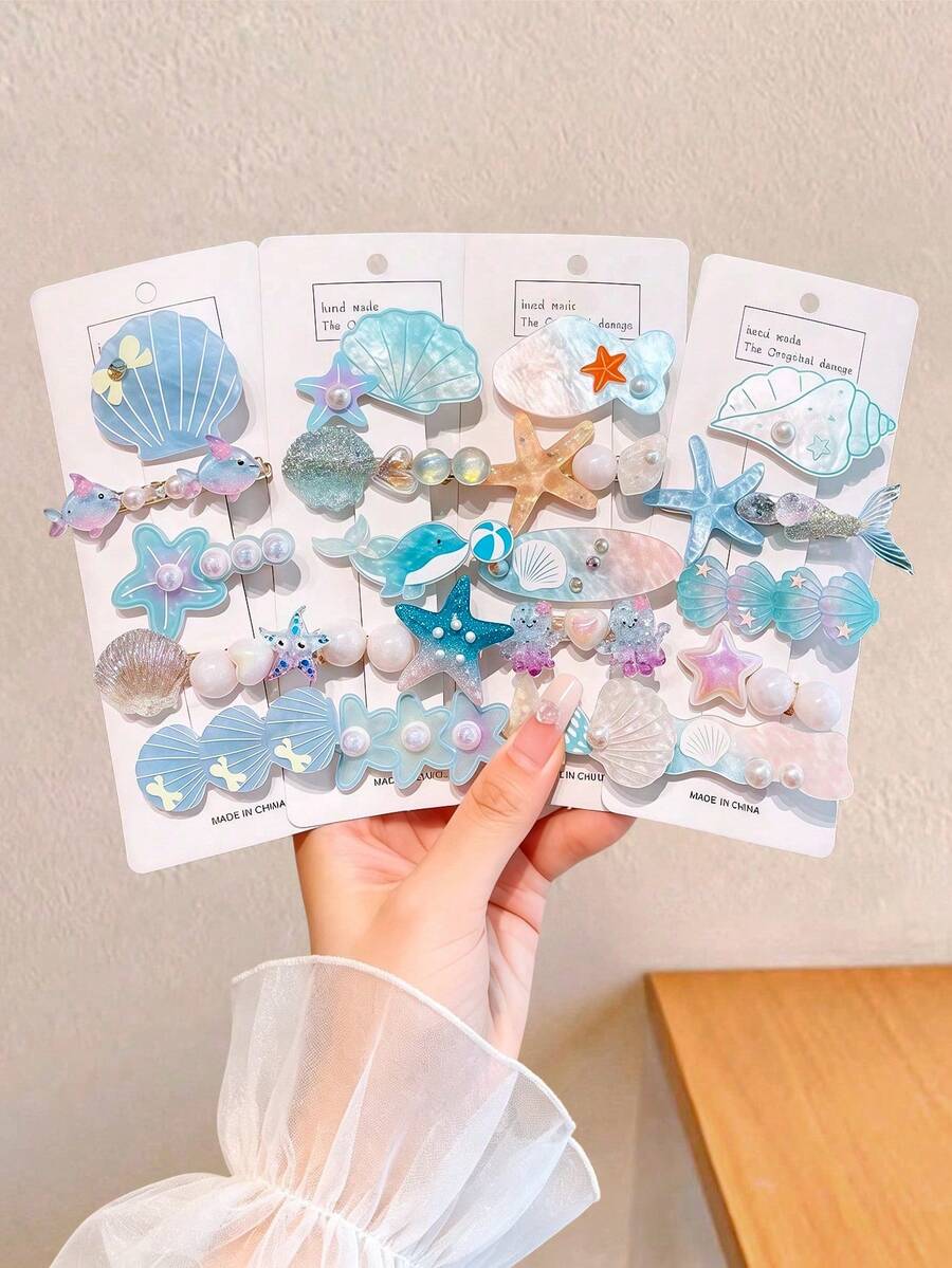 5/10pcs/Set Ocean Style Shell & Starfish Hair Clips, Mermaid Side Bangs Clips - Suitable For Girls And Women, Fits Various Hairstyles And Occasions, Random Color,Hair Barrettes - Multicolor - View 1