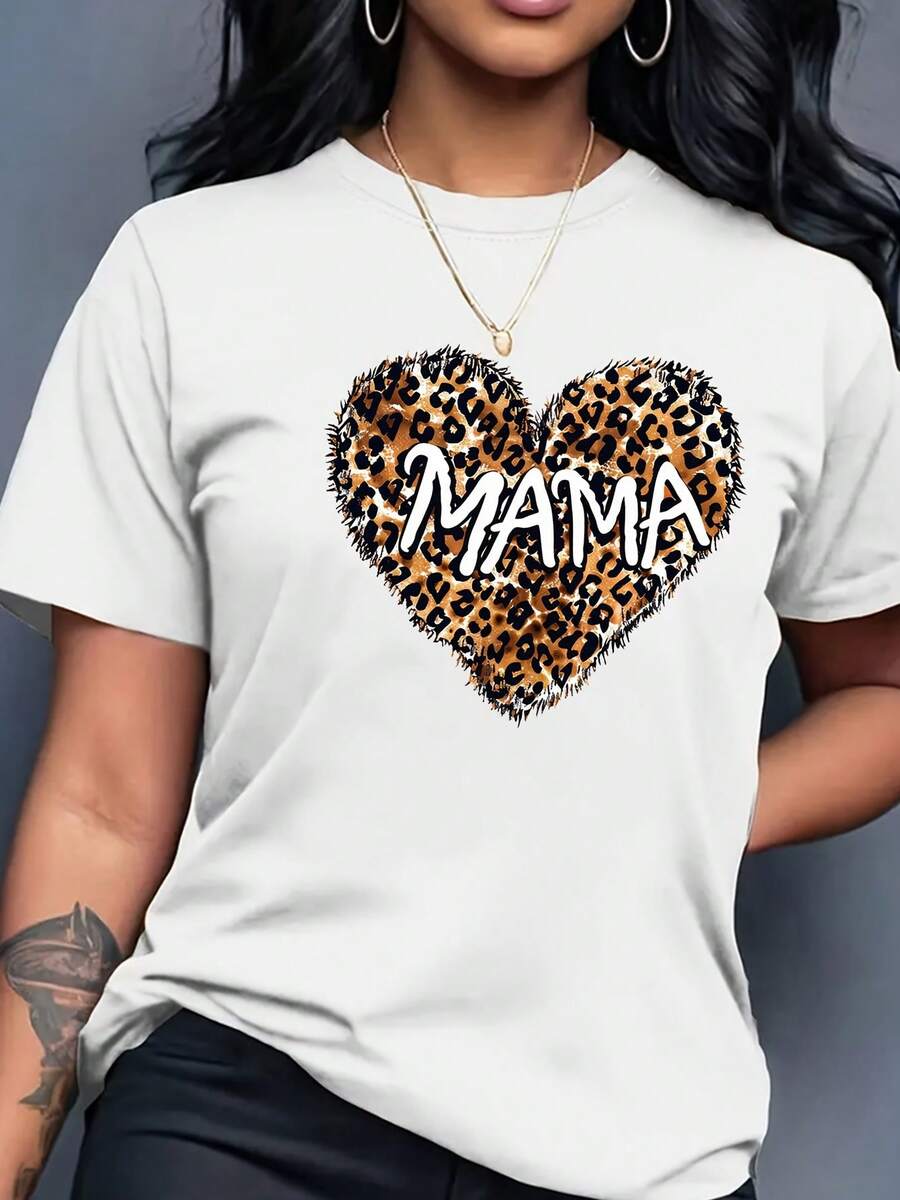 Camiseta del día de la madre de las mujeres - manga corta cuello de tripulación blusa casual con estampado de corazón adecuado para la primavera y el verano, no lavable en máquina camisa, regalo para mamá, traje casual o ocasiones especiales