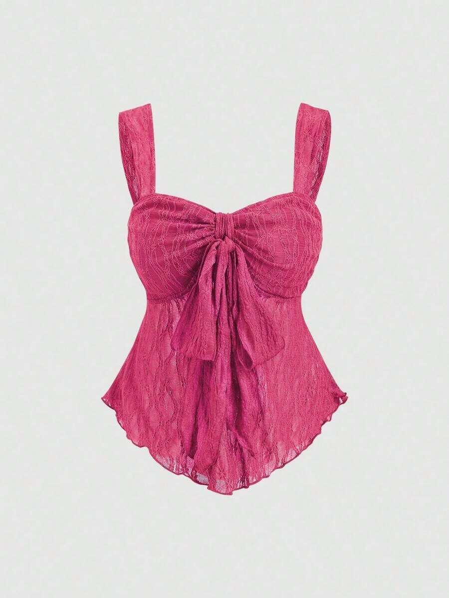 Top corto tipo tubo con lazo y estampado texturizado - Rosa Fucsia - Ver 1