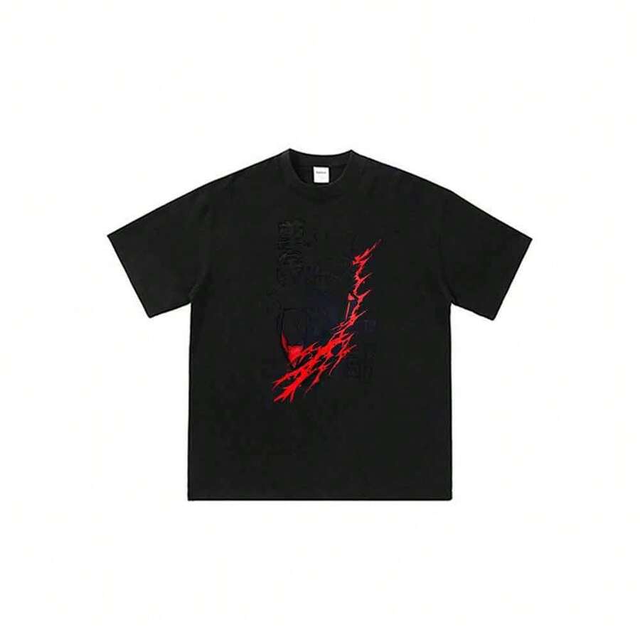 Camiseta unisex retro de anime con estampado gráfico de Narutos, Pain (Nagatos), estilo tatuaje divino, corte holgado, ideal para el verano. - Negro - Ver 1