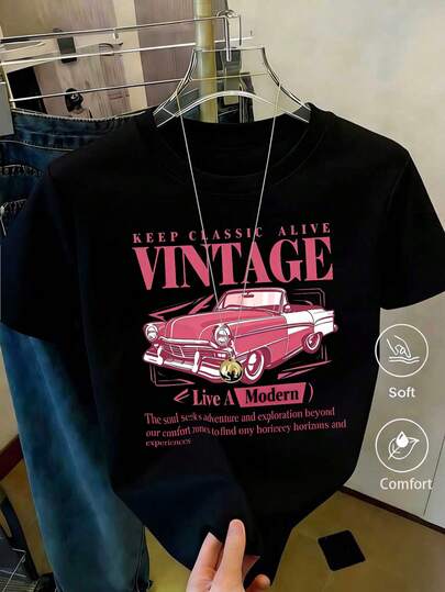 Camiseta de manga corta con estampado para mujer, ropa de primavera, atuendo para festividades, negra para verano, look playero, estilo vacacional, estilo rural, atuendo de oficina para mujer.